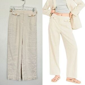 J. Crew Collection Side-Tab Trouser in Italian Linen Blend White Women 0P Petite